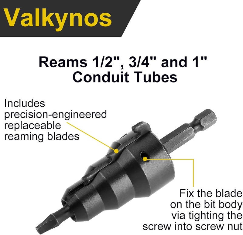 VALKYNOS Conduit Reamer, Pipe Reamer Tool with Improved Bit Retention, Reaming Screwdriver for 1/2-Inch, 3/4-Inch and 1-Inch Conduit Pipe, Deburring and Chamfering - Image 3